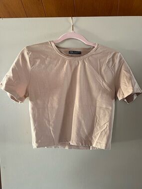 Zara Blush Pink Cropped Crewneck Tee
